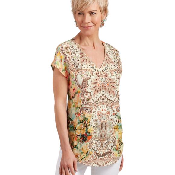 Soft Surroundings Patria Tunic Top Medium Floral Paisley Beaded Embellished Chic - Picture 1 of 7